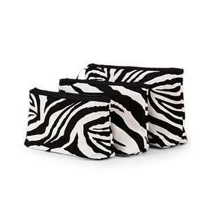 Zebra Print 3 Piece Cosmetic Makeup Bag Set Black & White