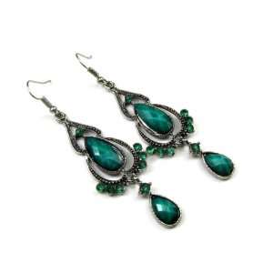   Dangle Earrings with Aqua Green Color Faceted Teardrops Jewelry