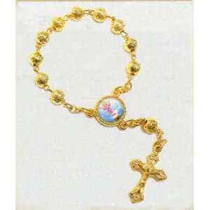 Gold Plated One Decade Finger Rosary with Divine Child Medallion and 