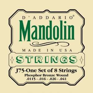  DAddario J75 Mandolin Strings, Phosphor Bronze, Medium 