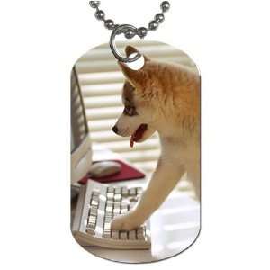  Puppy at computer funny Dog Tag with 30 chain necklace 