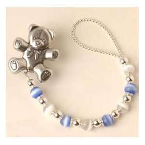  Color Beads Pacifier Clip   Color Light Blue with Bear 