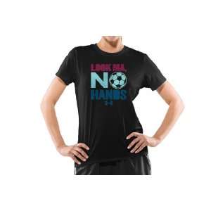 Womens Look Ma, No Hands Soccer Graphic T Shirt Tops by Under Armour 