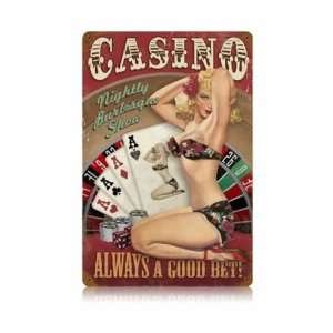  Casino Pinup Girl Vintage Metal Sign Poker Chips Gamble 12 X 18 