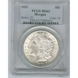  1921 Morgan Silver Dollar graded by PCGS MS63 Everything 