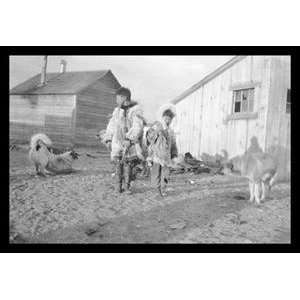    Vintage Art Eskimo Boys with Dogs   19567 3