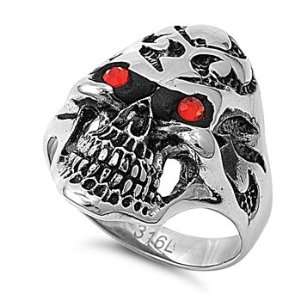  Stainless Steel Red Eyes Cz Tribal Skull Ring (Size 8   14 