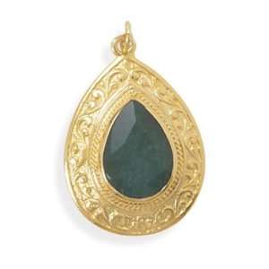   14 Karat Gold Plated RoughCut Emerald Pendant CleverSilver Jewelry