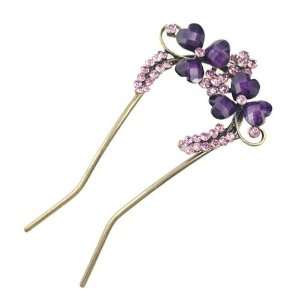  Czech Rhinestone 2 Prong Hair Stick Fork 3 Petal Flowers Beauty