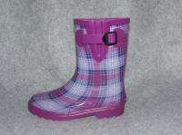NEW CHEROKEE Girls Purple Plaid Pink Cheetah Or Black Rain Boots Size 