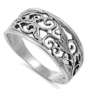  Sterling Silver Floral Filigree Ring, Size 5 Jewelry