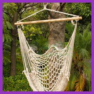Hammock Cotton Swing Camping Hanging Rope New Chair Wooden Beige White 