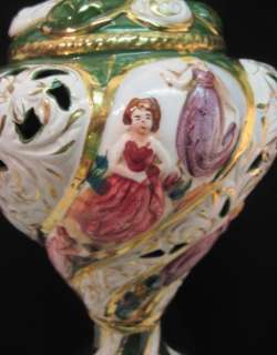 VTG ITALY CAPODIMONTE REGENCY LAMP~WOMEN NYMPH~DOLPHIN FEET~GOLD 
