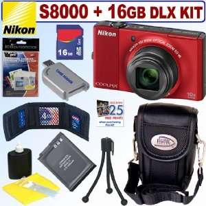  Nikon Coolpix S8000 14 MP Digital Camera (Red) + 16GB 