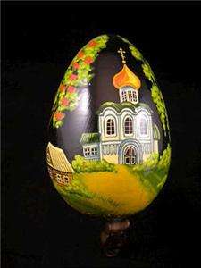 RUSSIAN LACQUER Scene CHIME ROLY POLY EGG w/ Metal Owl Stand ~ Artist 