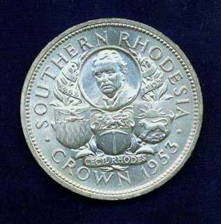 SOUTHERN RHODESIA ELIZABETH II 1953 1 CROWN SILVER COIN, CHOICE 