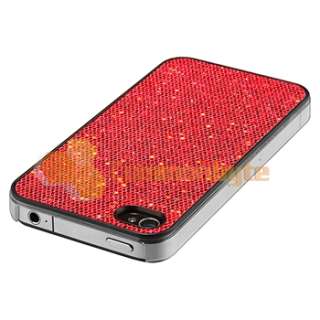 Red Glitter Case Skin Cover+Privacy Protector Accessory For iPhone 4 