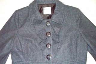 Beautiful Grey Wool Blend Lined OLD NAVY Ruffled Coat Size Medium EUC 