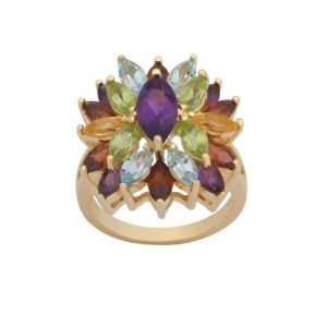 18k Yellow Gold Plated Sterling Silver Genuine Multi Gemstone Cluster 