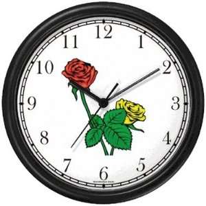 Red and Yellow Rose Flowers Wall Clock by WatchBuddy Timepieces (Slate 
