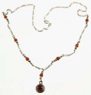 Vintage Genuine Stone Carnelian Pendant and .925 Sterling Silver Chain 