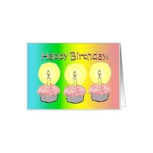  Happy Birthday 3 Cupcakes Candles 3 Years Old Card Card 