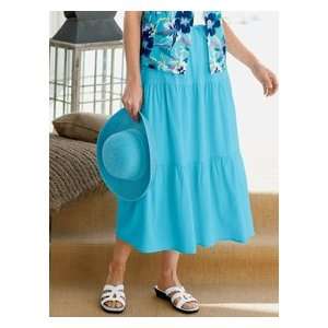  Womens Solid Tiered Skirt Carib Blue 