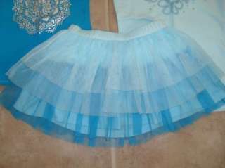 NWT NEW JUSTICE 4 GIRLS 6/7 TURQUOISE 3pc TULLE SKIRT~TANK & SHIRT 