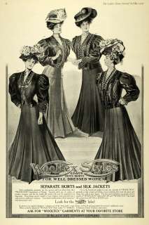 1907 Ad Wooltex Skirts Jackets Edwardian Fashion Hats Women Vintage 