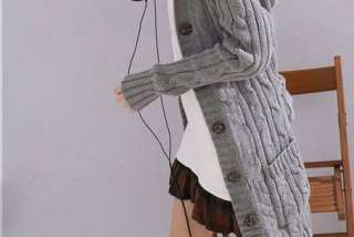   Women Ladies Cute GrayBlack Cardigan Sweater Hoodie Coat 1048  