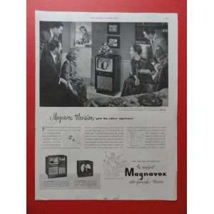  1950 magnavox tv. print advertisement (people watching tv 