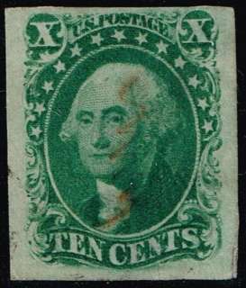 US stamp#15 10c Green Type III 1857 61 imperf used stamp  