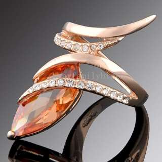 18K rose GOLD GP citrine Swarovski crystal ring 1213  