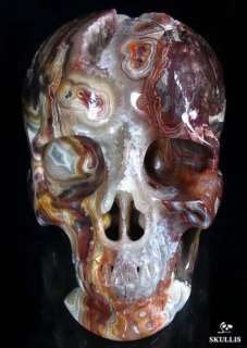 GIANT 7.0 Geode Red Lace Agate Carved Crystal Skull, Healing  