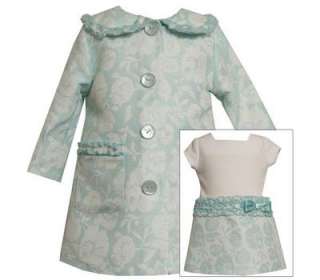   Baby Girls Aqua Jacquard Floral Design Jacket and Dress Set 12M  