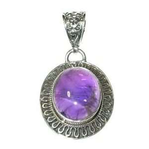  Amethyst and Sterling Silver Oval Filagree Pendant