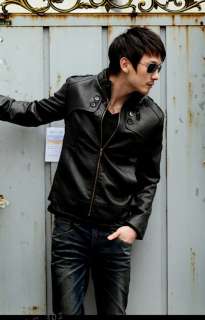 FUNNEL COLLAR ZIPUP FAUX LEATHER JACKET SLIM FIT 1390  