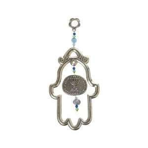  Small Pewter Hollow Hamsa with Menorah Depiction 