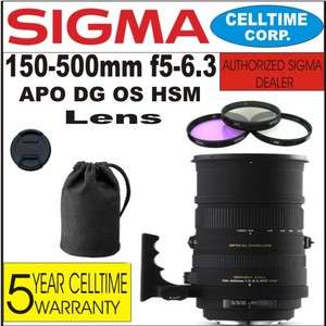 Sigma 150 500mm F5 6.3 APO DG OS HSM Lens for Canon w/ 3 Piece Filters 