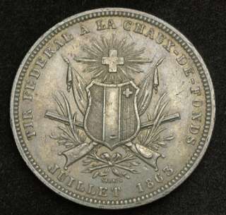1863, Swiss Cantons, Neuchatel. Silver 5 Francs Shooting Thaler. Only 