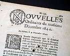 Rare 17th Century EARLIEST OF NEWSPAPERS 1644 Paris FRANCE French Old 