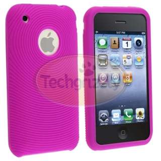 Purple Soft Case Cover+LCD Privacy Filter for iPhone 3 G 3GS New 