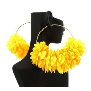  New Basketball Wives Multi Flower Hoop Earrings Yellow 