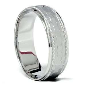 Mens 7MM 14K White Gold Comfort Fit Modern Contemporary Wedding Ring 