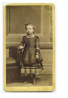 CUTE LITTLE GIRL plaid fashion pinafore CDV PHOTO 1870s  