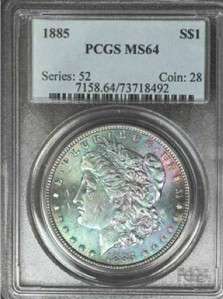 1885 $1 Morgan PCGS MS64 Monster RAINBOW Coin  