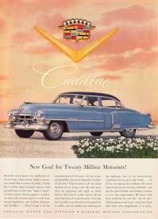 1952 blue Cadillac 4 door Sedan Art vintage print ad  