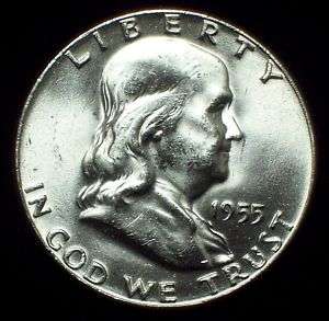 1955   P BU SILVER FRANKLIN HALF DOLLAR  Close FBL Coin  