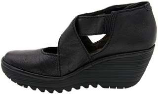 Fly london Yogo Black Leather Womens New Wedge Shoes  
