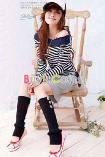 Style Soft Lady Three Buttons Knitted Winter Leg Warmers Boots Cover 